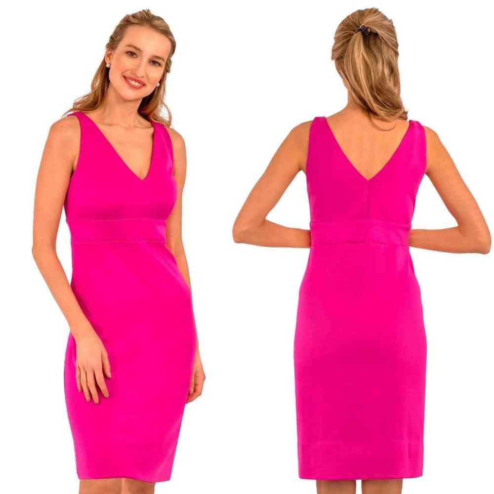 Gretchen Scott NWOT Harlot Dress Hot Pink‎ Double V-Neck Sleeveless Sheath Large
